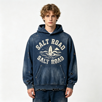 Sweat-shirt à capuche épais Salt Road, délavé soleil, imprimé graphique planche de surf, bleu marine, effet délavé et vieilli, style streetwear