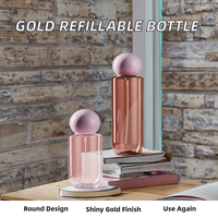 Flacon de parfum en plastique 100ml 150ml, couleur or, forme cylindrique, avec bouchon à bille, rechargeable, vaporisateur pour faux cils et lotion