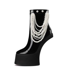 Special Custom Styles Women Patent Platform Ankle <b>Boots</b> No Heels Stage Show Pearls Short Booties Pointed Toe Fashion Shoes - Product Image 2