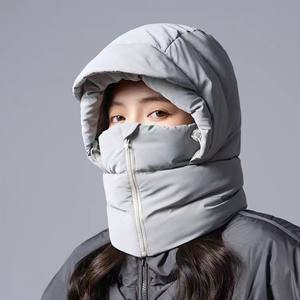 新款纯色冬季羽绒帽带面罩防风飞行员帽毛绒轻便保暖耳罩巴拉克拉瓦滑雪帽 - Product Image 3