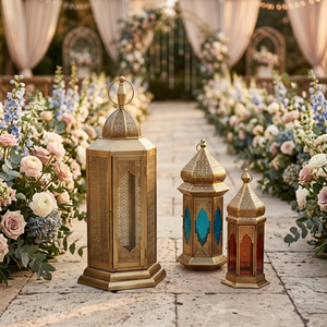 Wholesale Ramadan Tabletop Home Decorations <b>Gold</b> Moroccan Style Candle Pillar Holder <b>Lantern</b> - Product Image 4