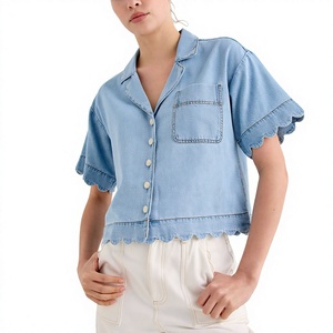 Camisa de Mezclilla para Mujer al por Mayor, Camisa Vaquera de Algodón Premium Estilo Western con Botones, Impresión de Logotipo y Diseño Personalizados, Manga Corta - Product Image 1