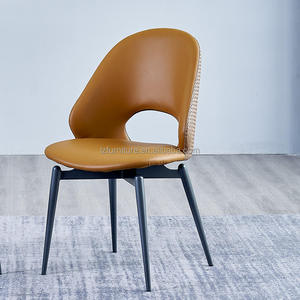 Modern Luxury Stylish Dining <b>Chairs</b> Open Back Woven Leather Detail High Dense <b>Padding</b> Metal Legs Customizable Color Dining - Product Image 2