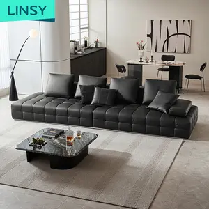 Linsy European style modern chaise large-sized leather 3 seat corner sofa set