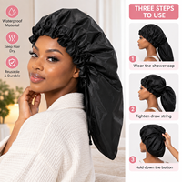 Bonnet de douche imperméable à cordon de serrage pour cheveux longs, réutilisable, grand bonnet de bain avec bouton réglable, protège-cheveux pour salle de bain, douche, spa