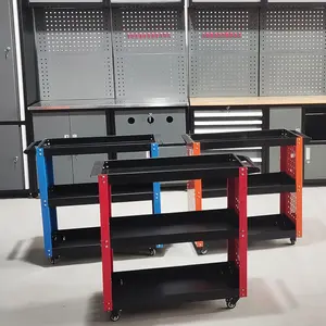 صندوق أدوات بعجلات من الفولاذ المقاوم للصدأ لورشات الأعمال بكرات 3 طبقات خزانة أدواب ميكانيكية