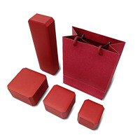 Boîte d'emballage de bijoux haut de gamme en papier effet cuir octogonal rouge de Shenzhen pour bagues, bracelets, colliers et pendentifs