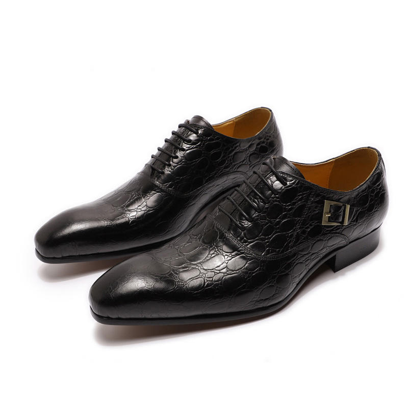 Scarpe eleganti da uomo con motivo a coccodrillo con lacci e punta