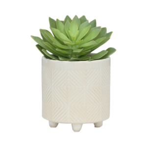 Set di Vasi in Ceramica Rotondi Decorativi per Interni ed Esterni Design Geometrico Bianco con Base a Tre Gambe - Product Image 3