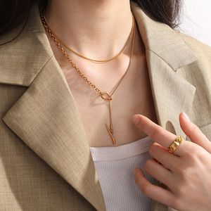 Collar de Acero Inoxidable con Gancho, Cadena para Suéter en Oro y Plata, Joyería con Colgante para Uso Diario - Product Image 4