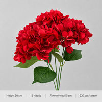 Bunga Hydrangea Buatan 5 Tangkai Warna Pink YM Wholesale, Bunga Sutra Sentuhan Asli, Buket Hydrangea Palsu untuk Dekorasi Pernikahan, Rumah, dan Acara