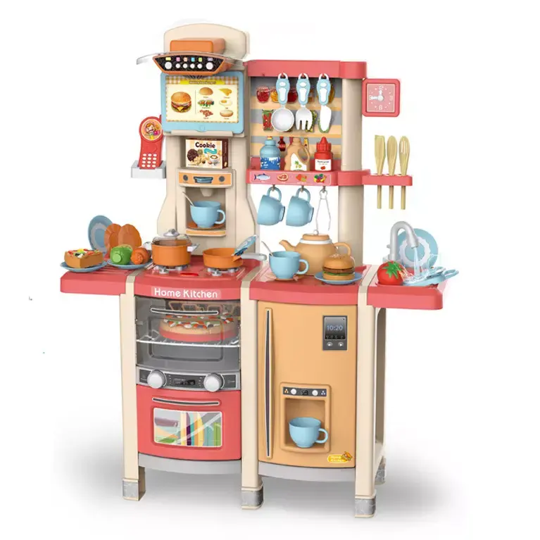 طقم أدوات طهي محاكاة للأطفال ألعاب تفاعلية للطبخ بخاخ ضباب طاولة مطبخ مجموعة ألعاب