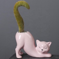Pot de fleurs en céramique émaillée, motif queue de chat de dessin animé créatif, durable, avec trou de drainage, pour la maison, le jardin, le bureau, les cadeaux pour cactus