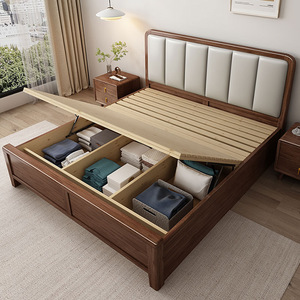 <b>Walnut</b> Solid Wood Bed 1.5m Storage Double Bed With <b>Drawers</b> For Bedroom - Product Image 3