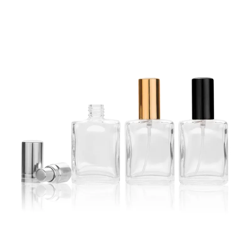 Düz kare parfüm şişesi 10ml 15ml 30ml 50ml 100ml şeffaf cam sprey parfüm şişeleri toptan