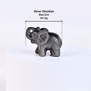 Natural cristal mão esculpida animais cristal quartzo pedra 3cm prata obsidiana elefantes para decoração - Product Image 4