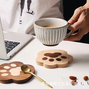 Custom Wooden Coasters <b>Cat</b> Paw Shape Solid Wood Heat Resistant <b>Mats</b> For Coffee Tea Cups - Product Image 3
