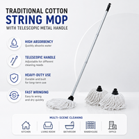 Serpillère en coton avec manche télescopique en aluminium, 2 têtes de rechange supplémentaires, serpillère absorbante pour le nettoyage des sols