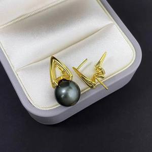 Boucles d'oreilles clous en argent S925 avec perles rondes de 9-15 mm, support creux, cache-émail, tendance, pour ongles, accessoires de perles DIY 22400 - Product Image 2