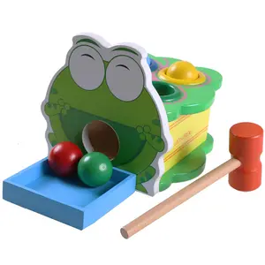 Nieuwste Gekleurde Mooie Kawaii Groene Kikker Klop Drop De Bal Bevorderen Van Het Oplossen Van Houten Kloppen Speelgoed Voor Kinderen
