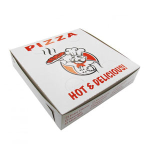 Caja de <span class=keywords><strong>pizza</strong></span> corrugada directa de fábrica con logotipo de impresión personalizado Precio barato Empaquetado de alimentos con revestimiento UV de laminación mate en relieve - Product Image 2