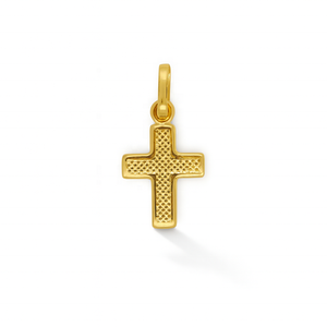 จี้กางเขนทองคำ 14K ทำมือ ดีไซน์เล็ก ผิวสัมผัสหยาบ สีเหลือง สำหรับทุกเพศ เหมาะสำหรับผู้หญิง ผู้ชาย เด็กผู้หญิง ใส่ได้ทุกวัน - Product Image 1