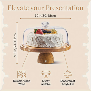 Supporto per torte multifunzionale <span class=keywords><strong>in</strong></span> legno di acacia <span class=keywords><strong>con</strong></span> cupola <span class=keywords><strong>in</strong></span> <span class=keywords><strong>vetro</strong></span>, supporto convertibile per torte <span class=keywords><strong>in</strong></span> legno di acacia <span class=keywords><strong>con</strong></span> <span class=keywords><strong>coperchio</strong></span>. - Product Image 2