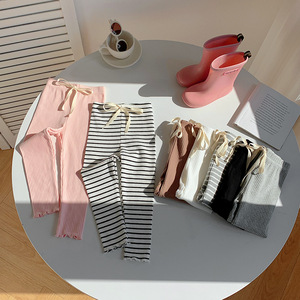 Pantaloni Lunghi Elasticizzati Coreani Primavera-Autunno 2025, <span class=keywords><strong>Leggings</strong></span> <span class=keywords><strong>a</strong></span> <span class=keywords><strong>Righe</strong></span> per Bambine, Abbigliamento Casual per Bambini - Product Image 2