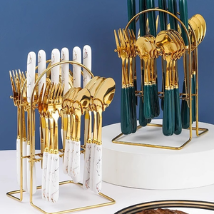 Bộ dao dĩa muỗng bằng thép không gỉ mạ vàng 24 món bán chạy, bộ đồ ăn cưới - Product Image 3