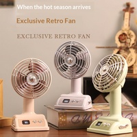 Ventilateur de table mini rétro rechargeable avec affichage numérique, silencieux et portable, pour la maison, le bureau, la chambre, l'extérieur et les voyages