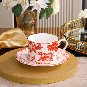 Bone china pomeriggio tazza da tè latte per la colazione tazza di caffè con piatto grigio leopardo doppia tazza piatto regalo - Product Image 3