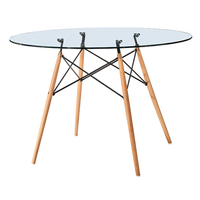 Ensemble de table de salon de luxe table basse ronde en verre trempé transparent avec pied en bois de hêtre