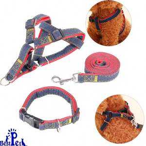 Wholesale Fashion Personalized Denim Nylon <b>Big</b> Cute Dog <b>Backpack</b> and Belt Outdoor Dog Walking Three-piece Set - Product Image 4