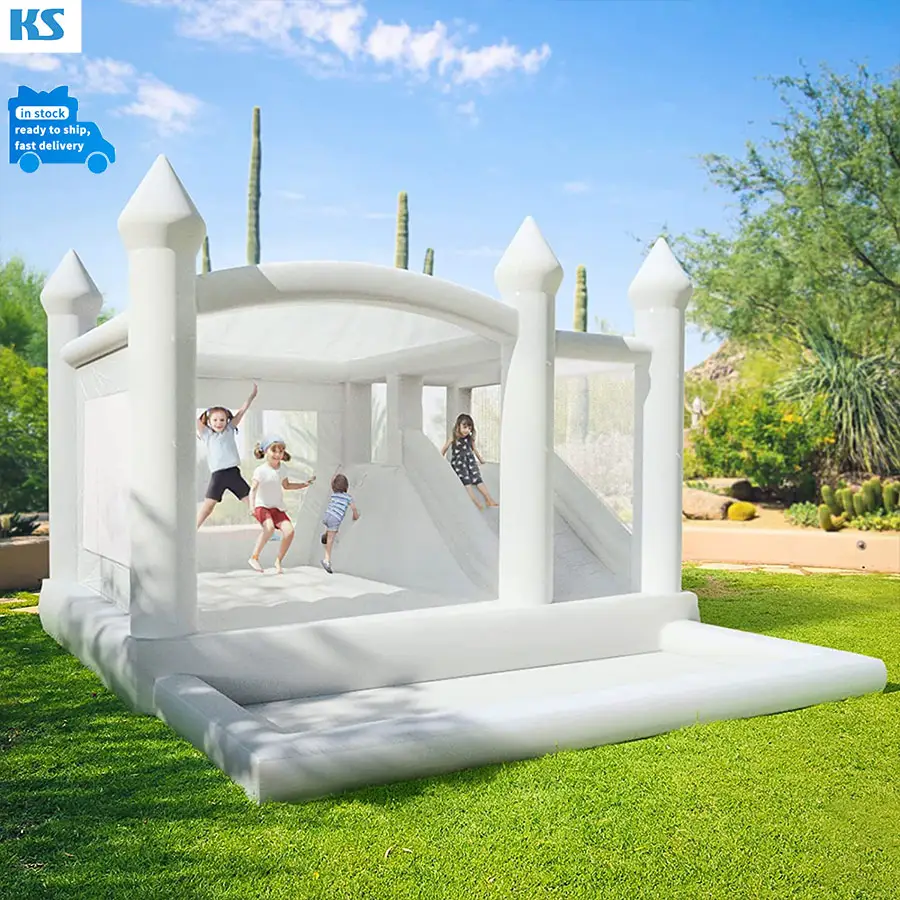 15 FT x 13FT White Bounce House with Blower for Business, Birthday Party, Wedding, Event, Kindergarten