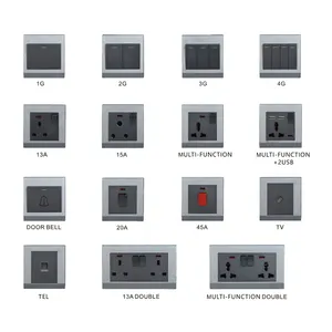 ABUK UK/UE Padrão 10A elétrico preto 1/2/3/4 Gang Dois Interruptores E Soquete Do Painel PC Interruptor De Botão De Luz De Parede