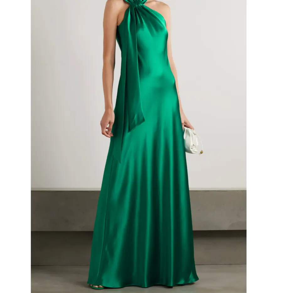 factory wholesale custom design top grade skirt silk spaghetti strap bow tie backless design woman summer dress