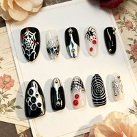 Faux ongles faits main en ABS, style gothique sombre, design Y2K Spicy Girl, pour les doigts, forme cercueil longue