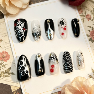 <span class=keywords><strong>Faux</strong></span> <span class=keywords><strong>ongles</strong></span> faits main en ABS, style gothique sombre, design Y2K Spicy Girl, pour les doigts, forme cercueil longue - Product Image 1