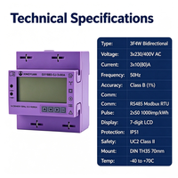 Meter Energi Tiga Fasa DIN Rail RS485 Modbus Bidirectional kWh Meter LCD 7 Digit 4 Modul untuk Pabrik Air Limbah