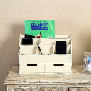 Creative Desktop Organizer Solid Wood Storage <b>Box</b> With Compartments Open Top Rectangular Standing Type Office Desk Organizer - Product Image 1