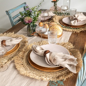 Natural <b>Linen</b> Napkins Pure Tassel Classic Style Handmade Hemstitch <b>Table</b> Plain Napkin Customized for Wedding Cotton Canvas - Product Image 4