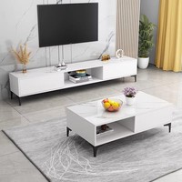Ensemble de meubles de salon gris de luxe - Table basse en marbre noir brillant et meuble TV avec rangement