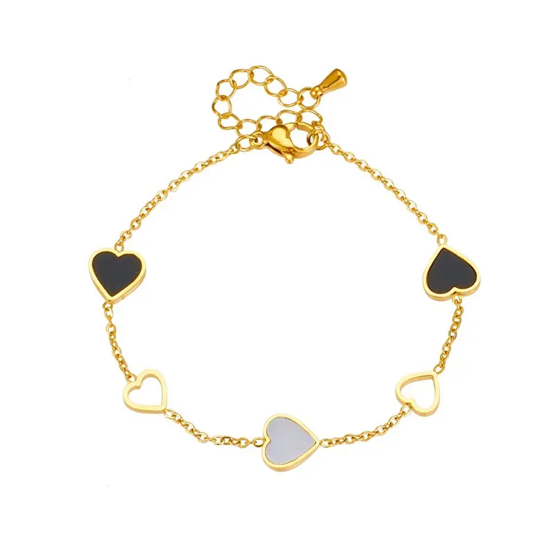 C & J, новый дизайн, золотое покрытие 18 карат, белый Ракушечный браслет с выдолбленными сердечками из нержавеющей стали, черный эмалированный браслет с сердцем
