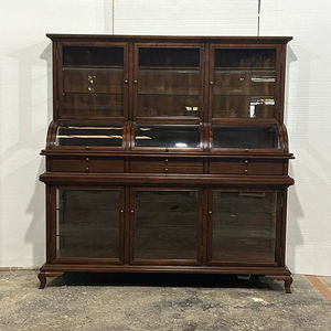 ארון תצוגה לסלון מעץ מלא בסגנון רטרו עתיק, רב תכליתי, עם זכוכית קמורה ועיצוב שקוף בצבע ירקן לתכשיטים - Product Image 4