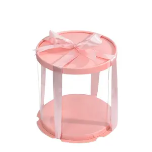 Takeaway Luxury Pink Square Round Wholesale Custom White Clear Window Cake Box Packaging