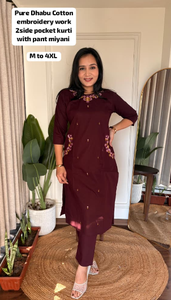 Ensemble kurta pantalon en coton dhabu pour femmes indiennes et pakistanaises dans de belles couleurs avec broderie Ensemble kurta indien pakistanais - Product Image 4