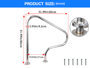 מעקה לבריכה מנירוסטה לבריכות שקועות (39x32) 304SS עם כיסוי כחול נגד החלקה, קיבולת מעל 250 ליברות, מותג OEM - Product Image 5