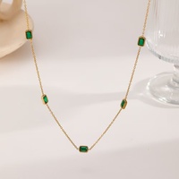 Ensemble de bijoux collier et bracelet en acier inoxydable avec zircon vert émeraude pour femmes, pendentif émeraude plaqué or 18 carats vintage