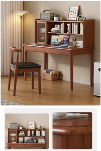 Escritorio de ordenador de estudiante ajustable moderno con estantería de madera maciza, pequeño apartamento, dormitorio, mesa de estudio integrada y estantería - Product Image 2