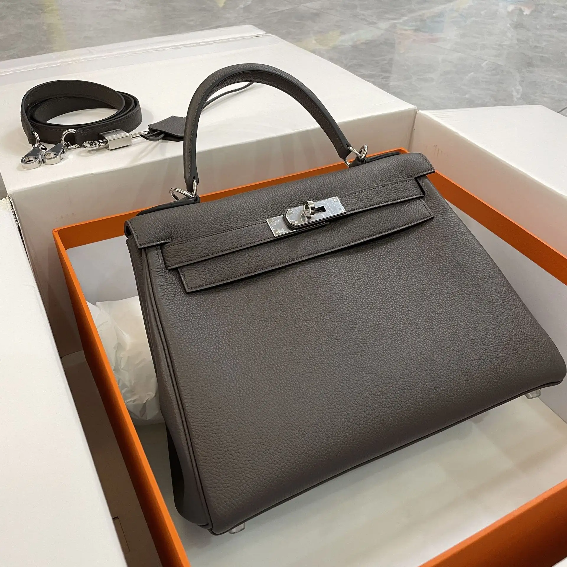 Source Factory 28cm fully handmade wax thread tin ware gray leather women's bag designer handbags famous brands